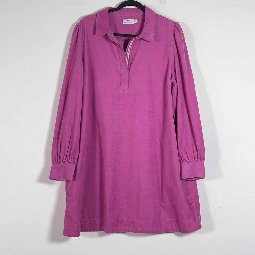 Vineyard Vines Popover Corduroy Mini Dress Womens Sz XL Pink Long Sleeve
